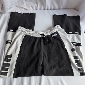 Pink Victoria's Secret Sweatpants Black White Colorblock Logo Raw Hem‎ Medium